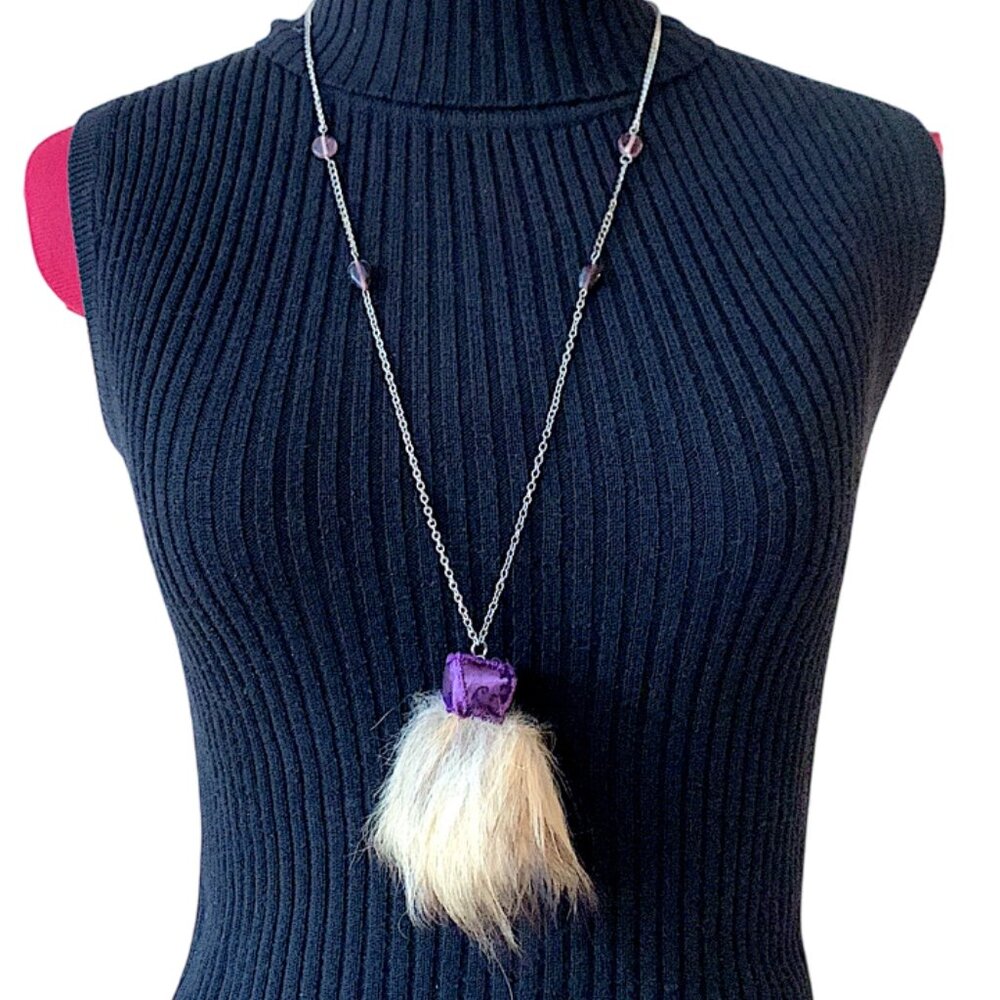 3x35$ 🐿 🍁  CREATION - OPERA long necklace - Recycle fur & ribbon pendant